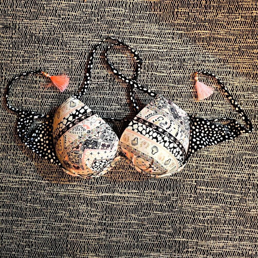 Victoria’s Secret Add 2 Cups Bikini Top 36DD Push Up Halter Strappy Back Swim